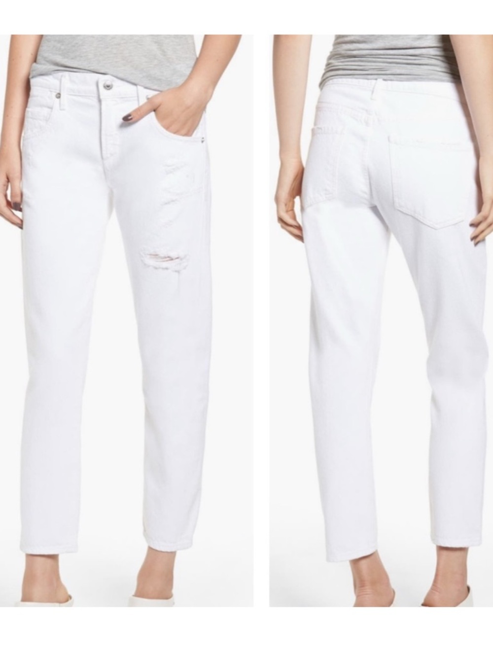 Agolde Isabel Ankle Slim Boyfriend Jeans White Distressed Size 30
